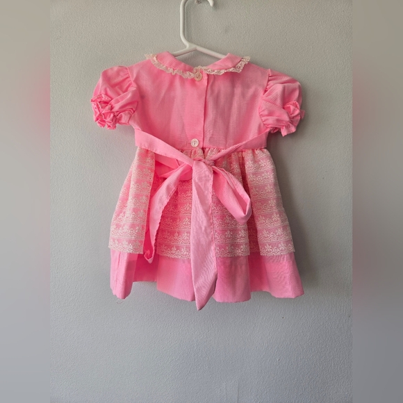Vintage Baby Girl dress pink with lace - Picture 3 of 6